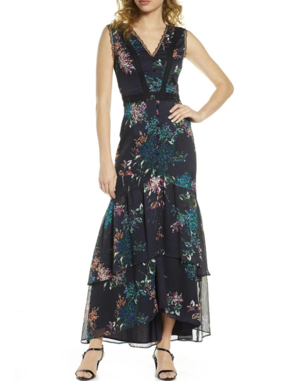 Harlyn Black Floral Lace High Low Sleeveless Maxi Dress - Size - Medium